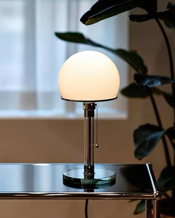 modern chrome clear glass bauhaus table lamp