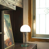 modern chrome clear glass bauhaus table lamp