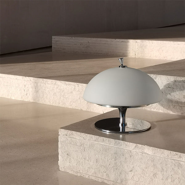 modern chrome white glass beret rechargeable table lamp