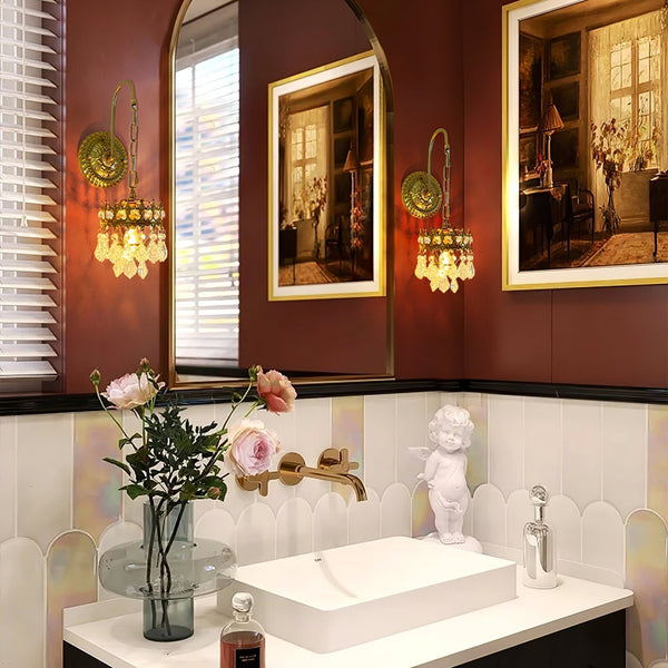 modern copper crystal crown wall sconce