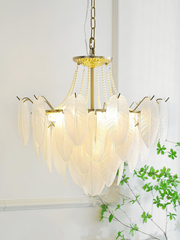 modern copper white glass feather pearl chandelier