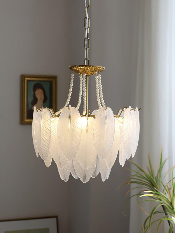 modern copper white glass feather pearl chandelier