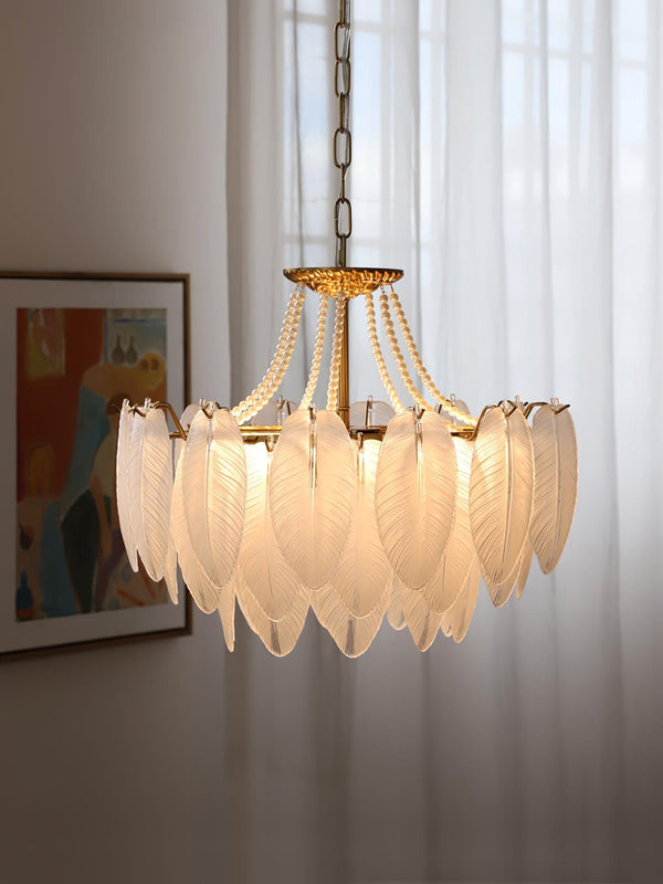 modern copper white glass feather pearl chandelier