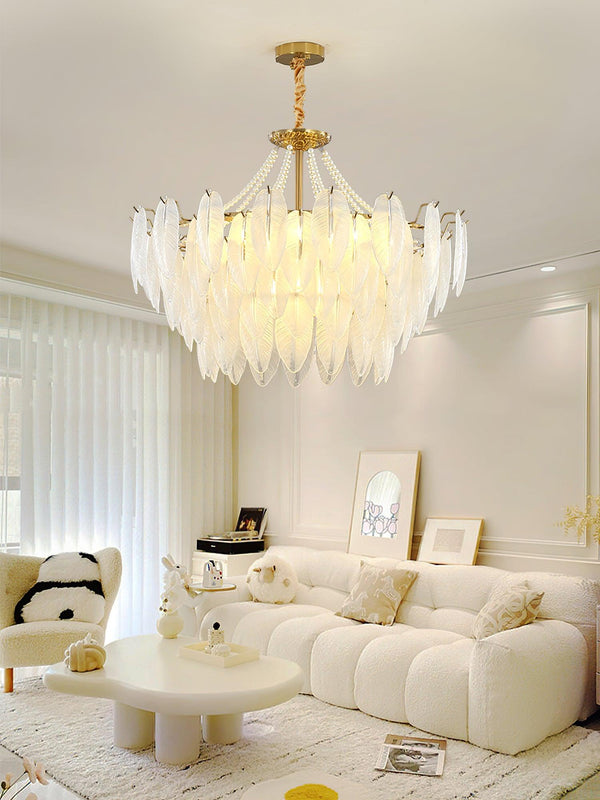 modern copper white glass feather pearl chandelier