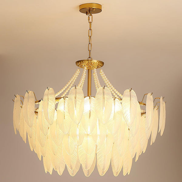 modern copper white glass feather pearl chandelier