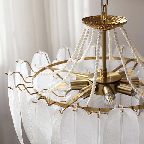modern copper white glass feather pearl chandelier