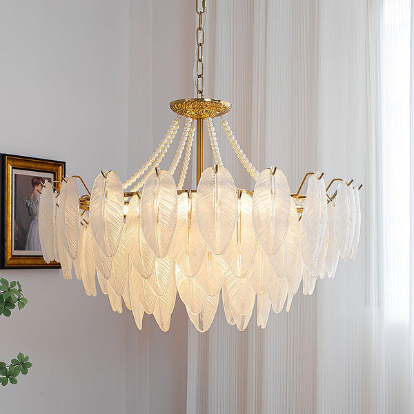 modern copper white glass feather pearl chandelier
