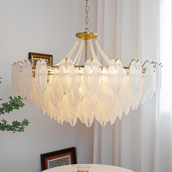 modern copper white glass feather pearl chandelier