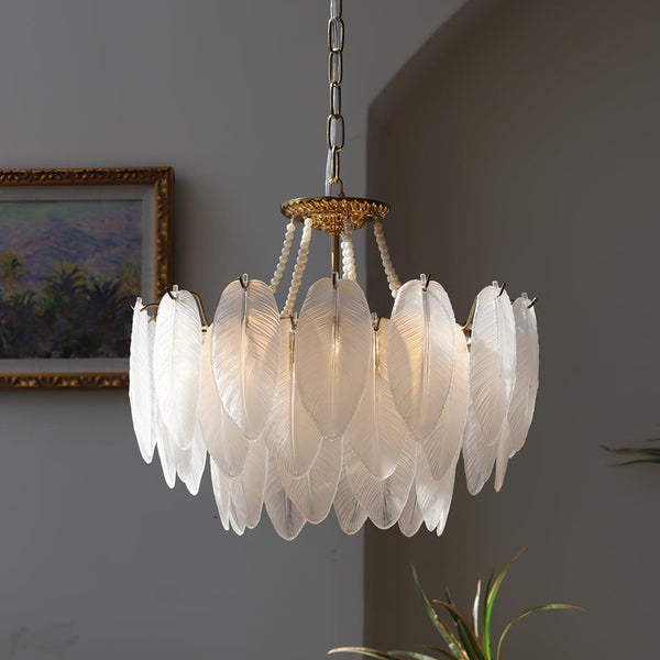 modern copper white glass feather pearl chandelier
