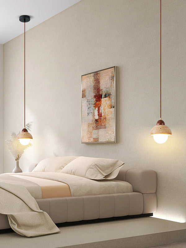 modern cream travertine stone pendant light