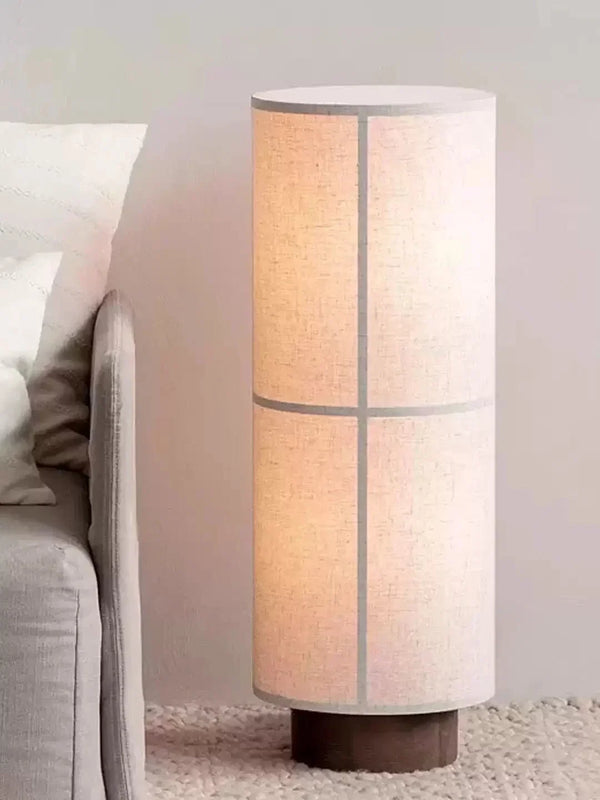 modern dark walnut fabric cylinder floor lamp
