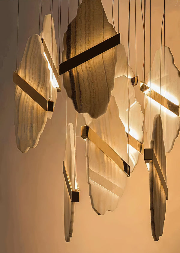 modern gold alabaster rock chandelier