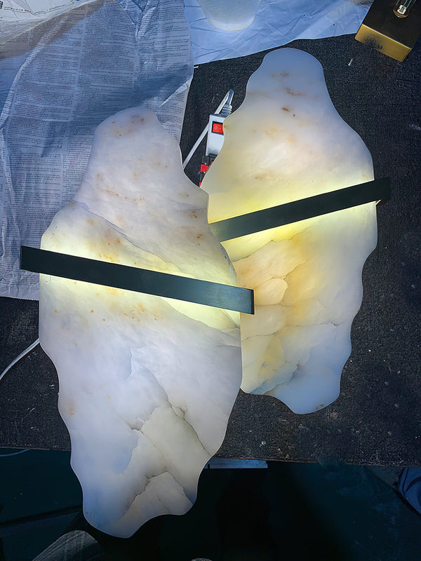 modern gold alabaster rock chandelier