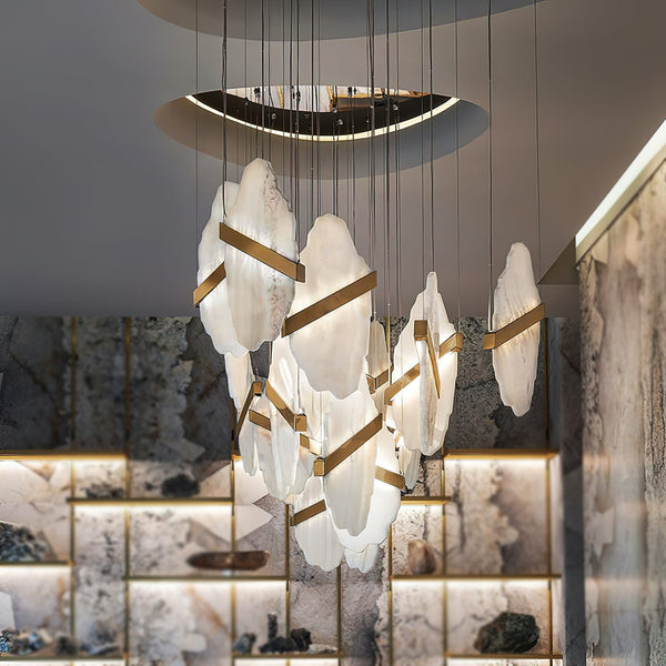 modern gold alabaster rock chandelier