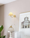modern gold brass pleated fabric wall sconce