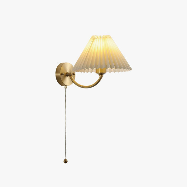 modern gold brass pleated fabric wall sconce