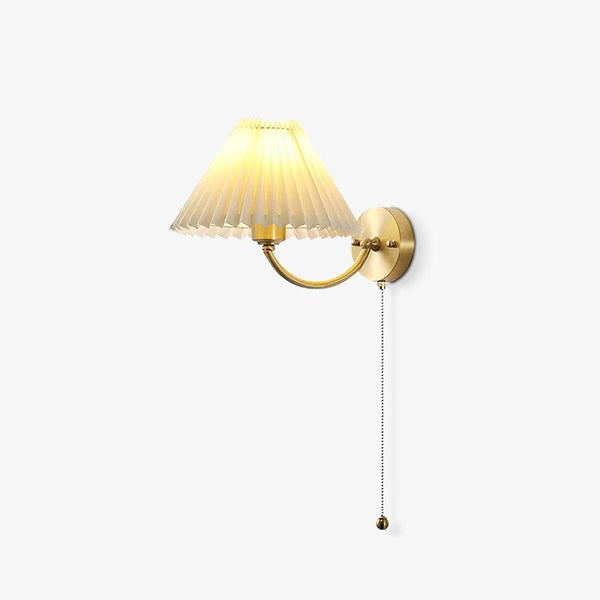 modern gold brass pleated fabric wall sconce