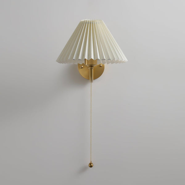 modern gold brass pleated fabric wall sconce