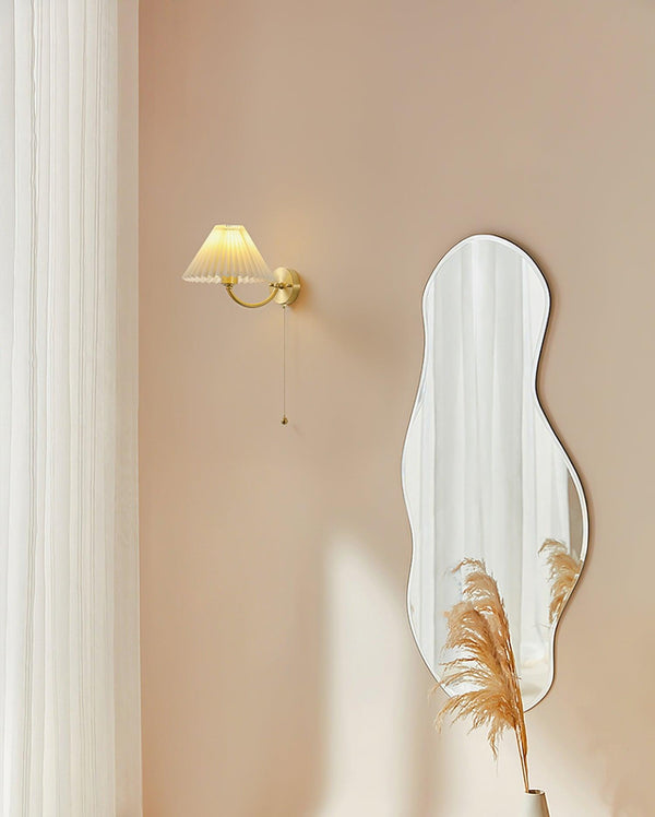 modern gold brass pleated fabric wall sconce