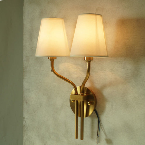 modern gold iron fabric two light wall sconce