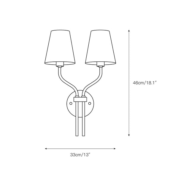 modern gold iron fabric two light wall sconce