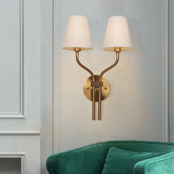 modern gold iron fabric two light wall sconce