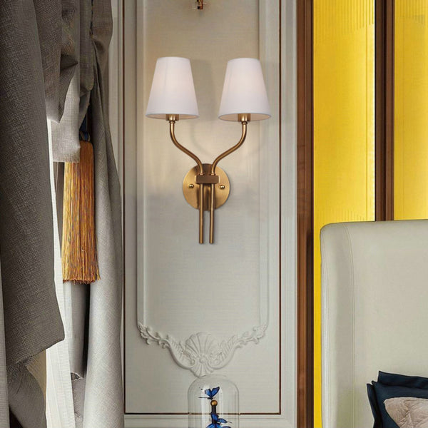 modern gold iron fabric two light wall sconce