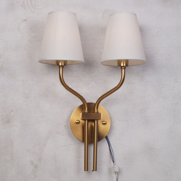 modern gold iron fabric two light wall sconce