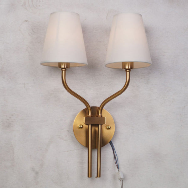 modern gold iron fabric two light wall sconce