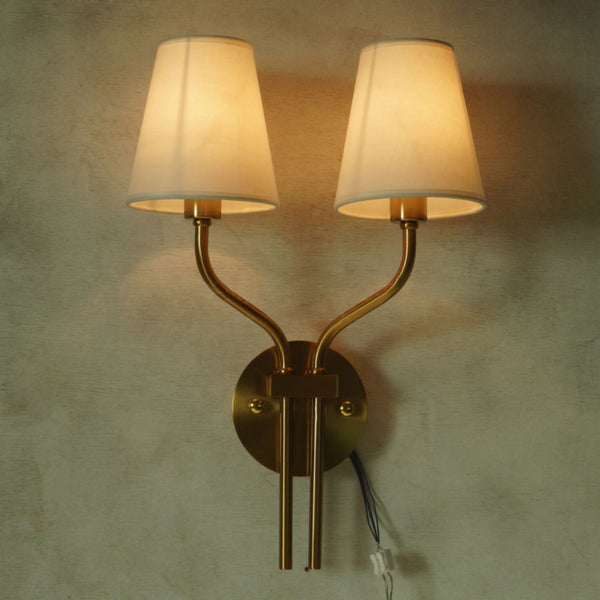 modern gold iron fabric two light wall sconce