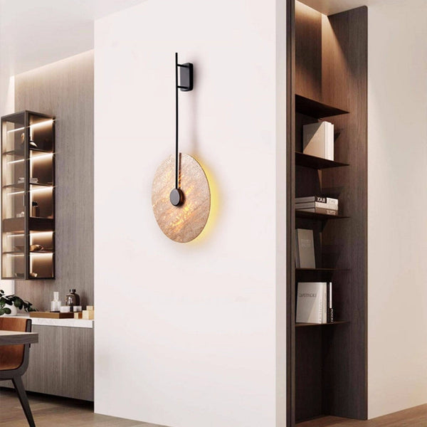 modern gold travertine disc led wall sconce