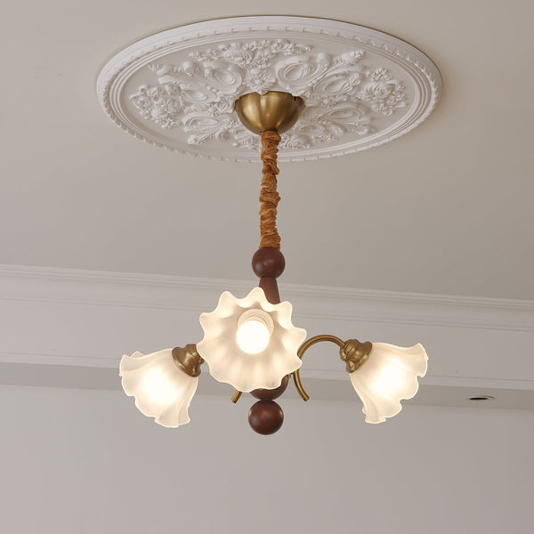 modern gold walnut opal glass petal chandelier