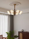 modern gold walnut opal glass petal chandelier