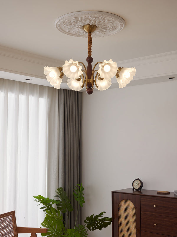 modern gold walnut opal glass petal chandelier