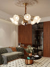 modern gold walnut opal glass petal chandelier