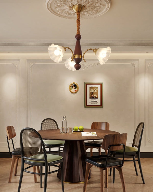 modern gold walnut opal glass petal chandelier