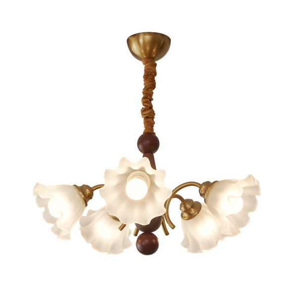 modern gold walnut opal glass petal chandelier