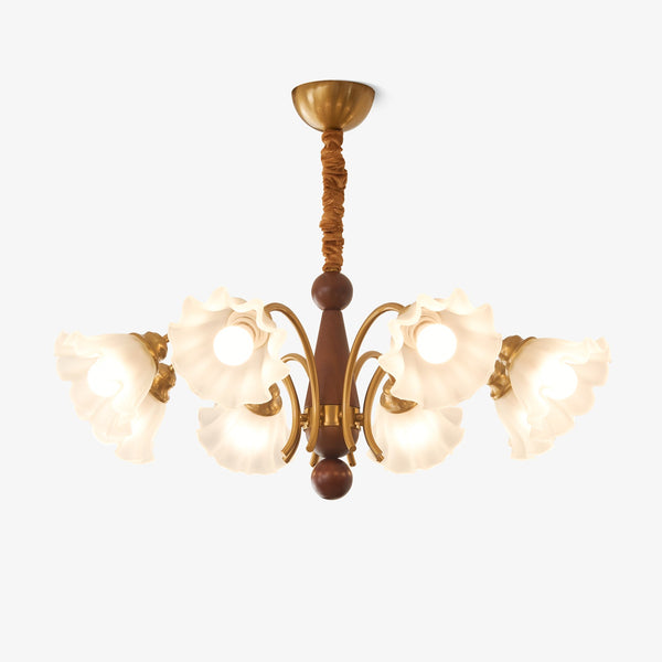 modern gold walnut opal glass petal chandelier