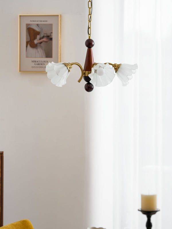 modern gold walnut opal glass petal chandelier