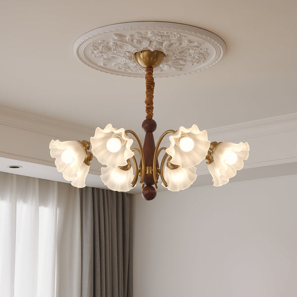 modern gold walnut opal glass petal chandelier
