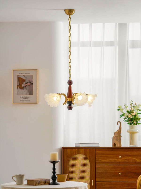 modern gold walnut opal glass petal chandelier