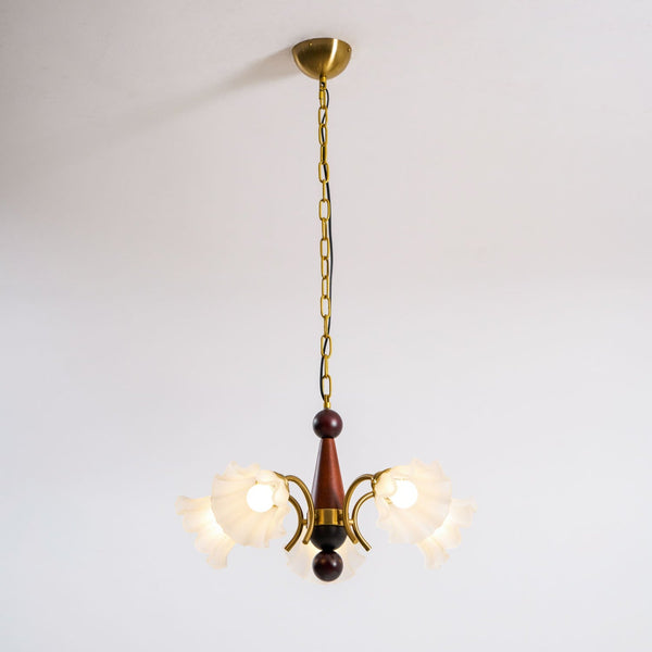 modern gold walnut opal glass petal chandelier