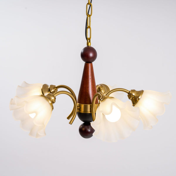 modern gold walnut opal glass petal chandelier