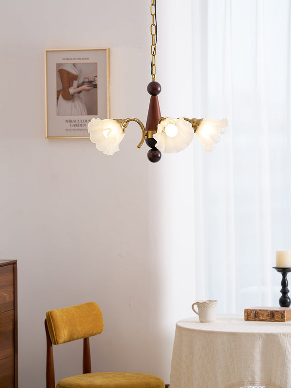 modern gold walnut opal glass petal chandelier