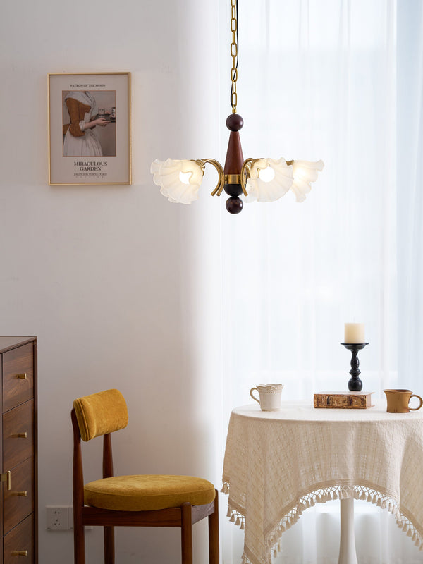modern gold walnut opal glass petal chandelier
