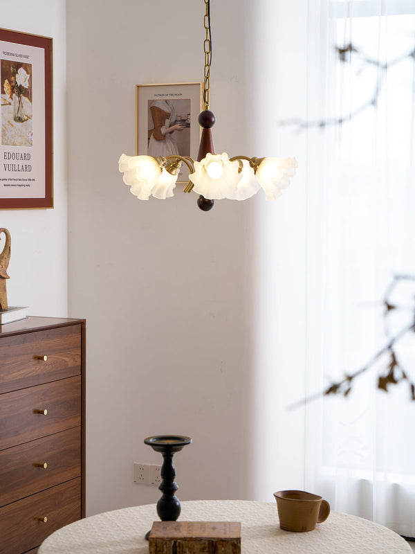 modern gold walnut opal glass petal chandelier