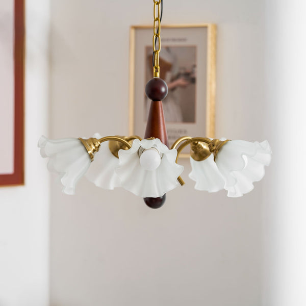 modern gold walnut opal glass petal chandelier