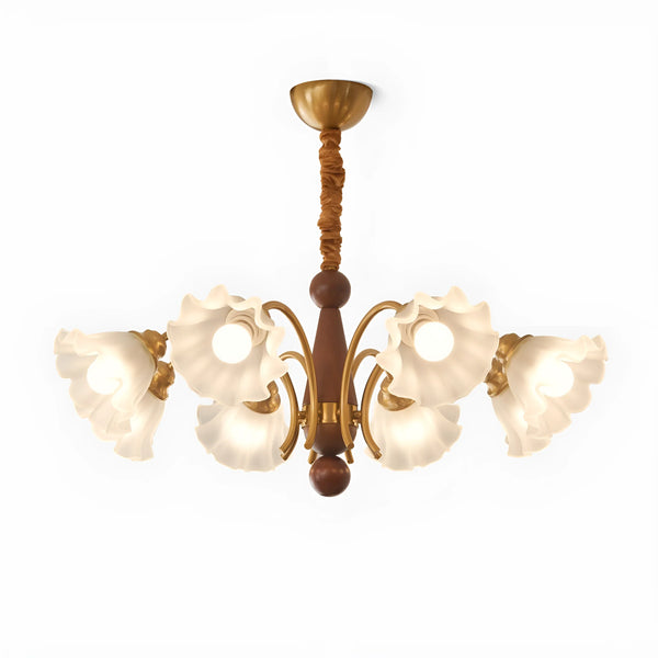 modern gold walnut opal glass petal chandelier