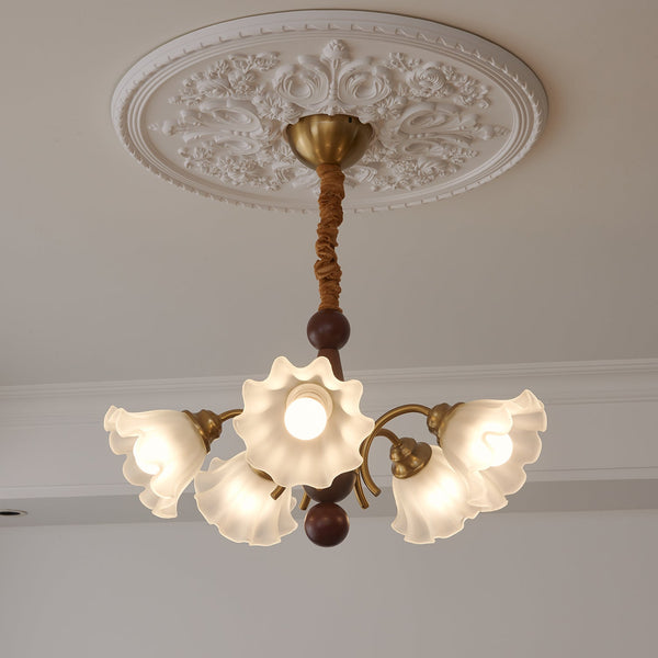 modern gold walnut opal glass petal chandelier