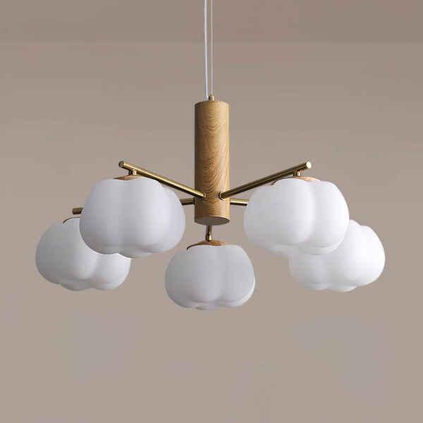 modern gold white cotton ball chandelier